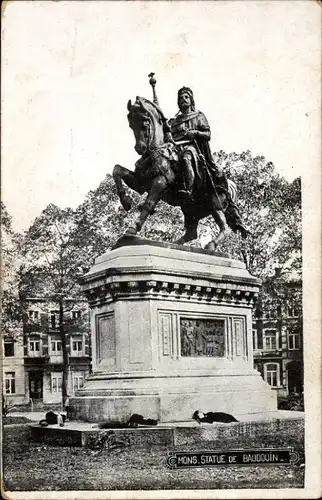 Ak Mons Wallonien Hennegau, Statue de Baudouin de Constantinople