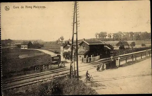 Ak Nimy Hennegau Wallonien, Bahnhof, Bahnübergang