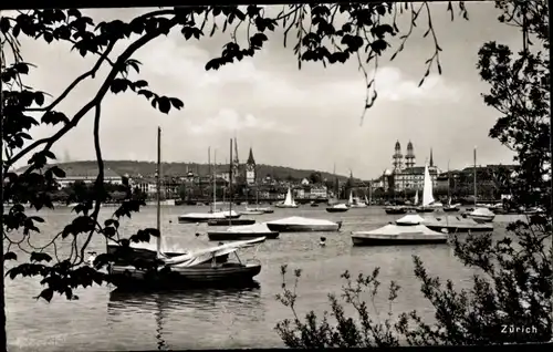 Ak Zürich Stadt Schweiz, Teilansicht, Boote