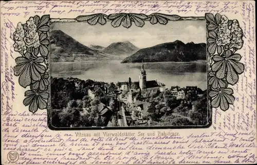 Passepartout Ak Vitznau Kanton Luzern, Vierwaldstättersee, Bahntrace