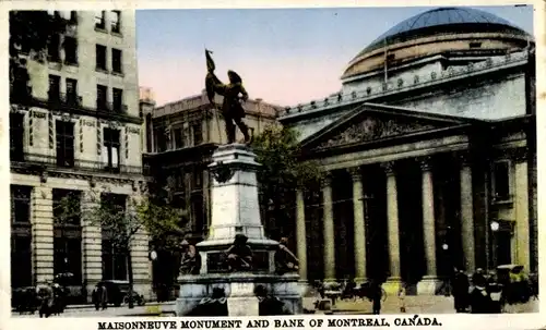 Ak Montreal Quebec Kanada, Maisonneuve Monument, Bank of Montreal