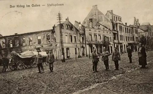 Ak Nesterow Stallupönen Ostpreußen, Deutsche Soldaten, Kriegszerstörungen, I. WK