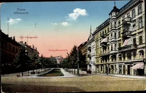 Ak Poznań Posen, Wilhelmstraße, Landgericht, Generalkommando