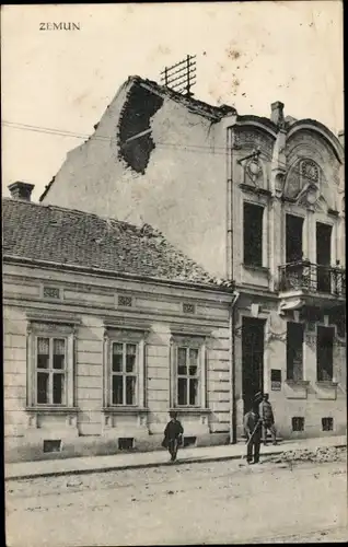 Ak Zemun Semlin Beograd Belgrad Serbien, beschädigtes Haus, Kriegszerstörung