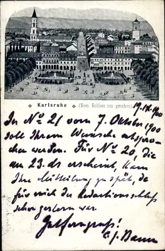 Ak Karlsruhe in Baden, Blick vom Schloss aus