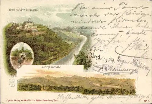 Litho Königswinter am Rhein, Hotel Petersberg, Panorama