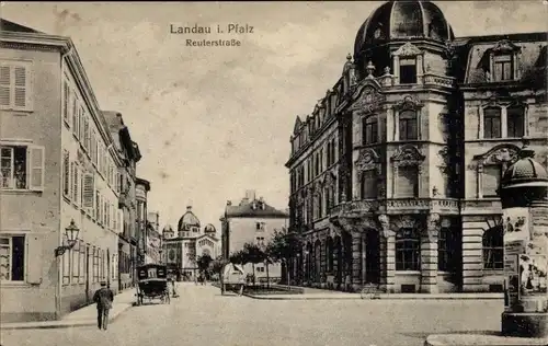 Judaika Ak Landau in der Pfalz, Reuterstraße, Litfaßsäule, Synagoge