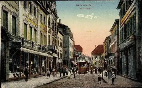Ak Kaiserslautern in Rheinland Pfalz, Blick in die Marktstraße, Straßenbahn, Passanten