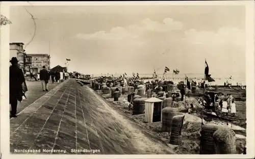 Ak Nordseebad Norderney Ostfriesland, Promenade, Strandburgen