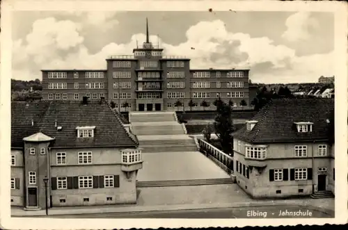 Ak Elbląg Elbing Westpreußen, Jahnschule, Freitreppe