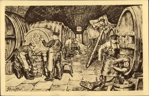 Künstler Ak Strieffler, Pfälzerwein, Weinkeller