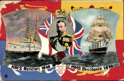 Ak Britisches Kriegsschiff, HMS Renown, Bacchante, König Georg V