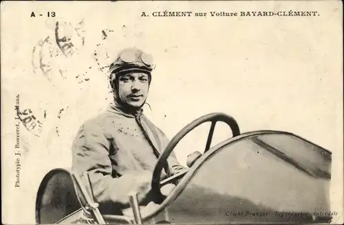 Ak A. Clement auf Bayard-Clement-Wagen