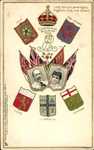Präge Wappen Litho Adel Großbritannien, Eduard VII, Alexandra von Dänemark, Krönung 1902