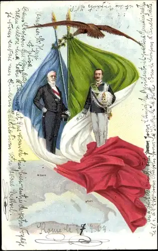 Litho König Viktor Emanuel III. von Italien, Émile Loubet