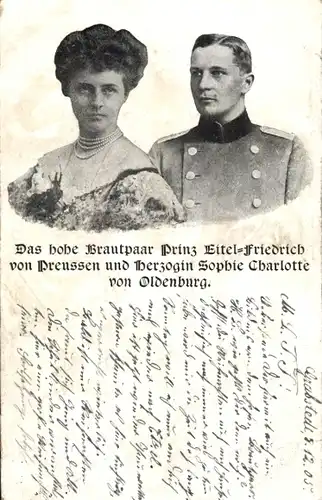 Ak Eitel Friedrich Prinz von Preußen, Sophie Charlotte von Oldenburg, Portrait