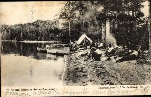Ak Kanada, Zeltplatz, Zelt am Wasser, Strand, Boote