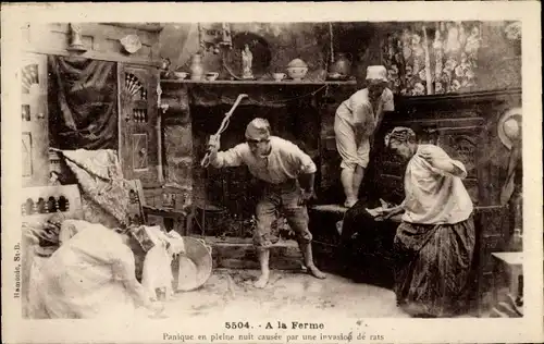 Ak Auf dem Bauernhof löste eine Panik mitten in der Nacht eine Ratteninvasion aus
