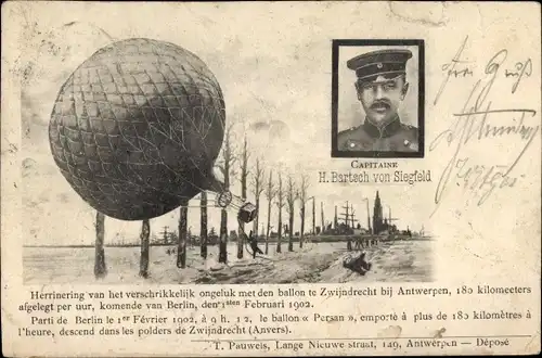 Ak H. Bartsch von Siegfeld, Verunglückt mit Ballon Persan in Zwijndrecht
