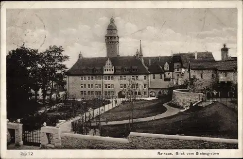 Ak Zeitz im Burgenlandkreis, Rathaus, Blick vom Steinsgraben