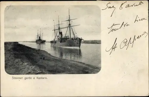 Ak Kantara Ägypten, Steamer garée, Dampfschiff vor Anker im Kanal