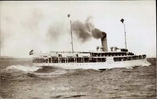 Foto Ak Dampfer Odin bei stürmischer See, Reederei Braeunlich