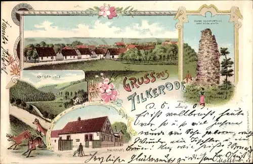 Litho Tilkerode Abberode Mansfeld im Harzvorland, Gasthof, Untermühle, Totalansicht