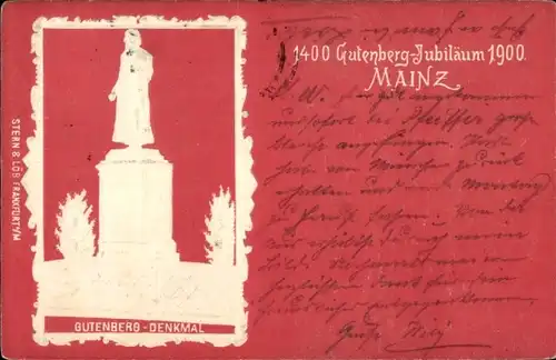 Ak Mainz am Rhein, 500-jähriges Gutenberg-Jubiläum, 1900, Gutenberg-Denkmal