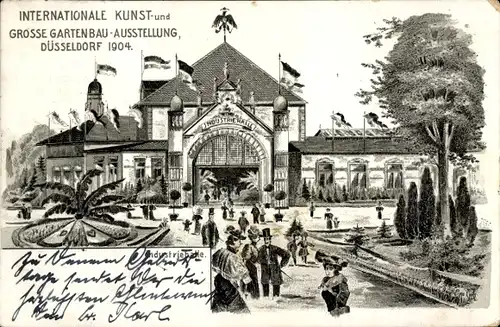 Litho Düsseldorf am Rhein, Internationale Kunst- und Gartenbau Ausstellung 1904, Industriehalle