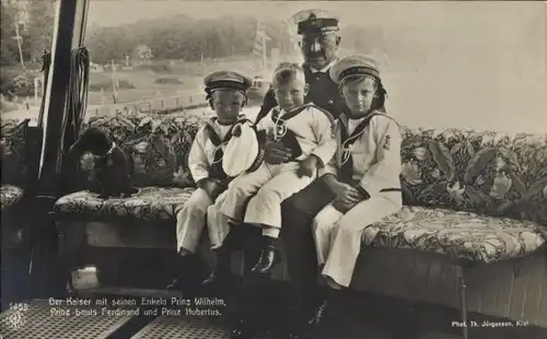 Ak Kaiser Wilhelm II mit Enkeln Prinz Wilhelm, Prinz Louis Ferdinand und Prinz Ferdinand, NPG 1455