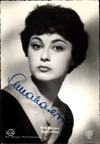 Ak Schauspielerin Elma Karlowa, Portrait, Rosenmontag, Gloria, Autogramm