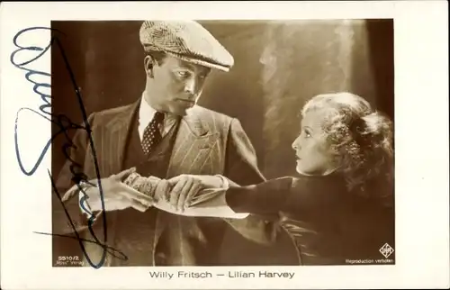 Ak Schauspieler Willy Fritsch und Lilian Harvey, Autogramm