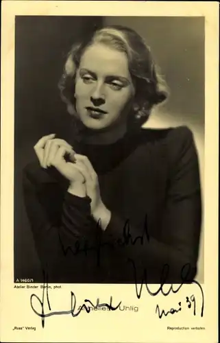 Ak Schauspielerin Anneliese Uhlig, Portrait, Autogramm