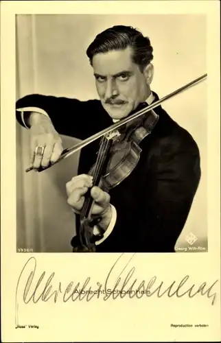 Ak Schauspieler Albrecht Schoenhals, Portrait, Violine, Autogramm