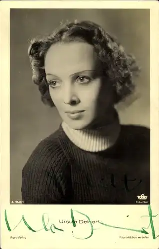 Ak Schauspielerin Ursula Deinert, Portrait, Tobis Film, Ross Verlag A 3147 1, Autogramm