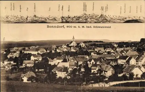 Ak Bonndorf im Schwarzwald, Gesamtansicht, Gebirgspanorama