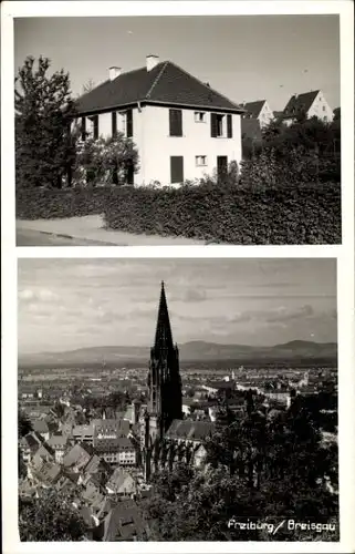 Ak Freiburg im Breisgau, Gesamtansicht, Kirche, Häuser