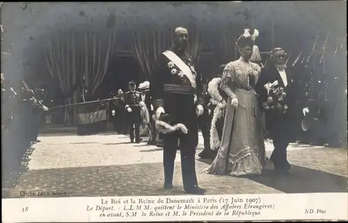 Ak Paris, König Frederik VIII. von Dänemark, Staatsbesuch 17. Juni 1907, Präsident Armand Fallières