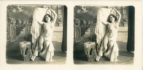 Stereo Foto Frauenakt, nackte sitzende Frau, Portrait, Busen