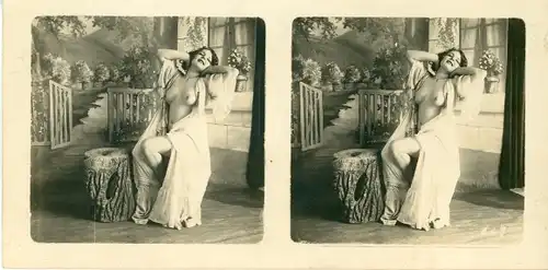 Stereo Foto Frauenakt, nackte sitzende Frau, Portrait, Busen