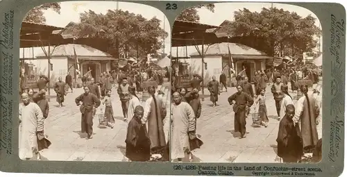 Stereo Foto Canton China, Straßenszene, Confucius-Straße, Chinesen