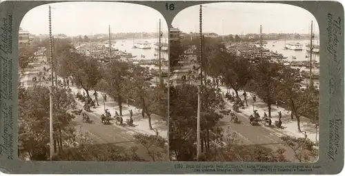 Stereo Foto Shanghai China, Blick von der Chinesischen Kaiserlichen Bank, englisches Viertel