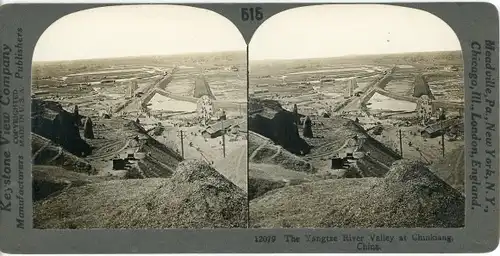 Stereo Foto Chinkiang China, Yangtze Fluss, Landschaft