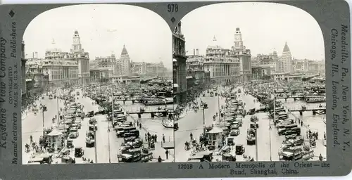 Stereo Foto Shanghai China, Straßenpartie, Teilansicht der Stadt