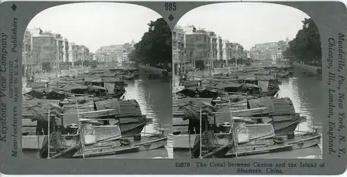 Stereo Foto China, Kanal zwischen Canton und Shameen Insel