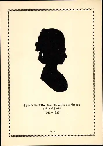 Scherenschnitt Ak Charlotte Albertine Ernestine von Stein, Goethe-Biographie in Bilderpostkarten