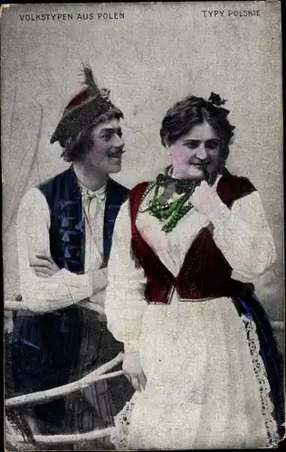 Ak Mann und Frau in polnischen Volkstrachten