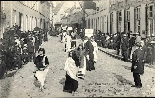 Ak Furnes Westflandern, Prozession, Adam und Eva, Die Patriarchen