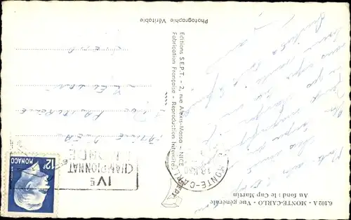 Ak Monte Carlo Monaco, Vue generale, Cap Martin