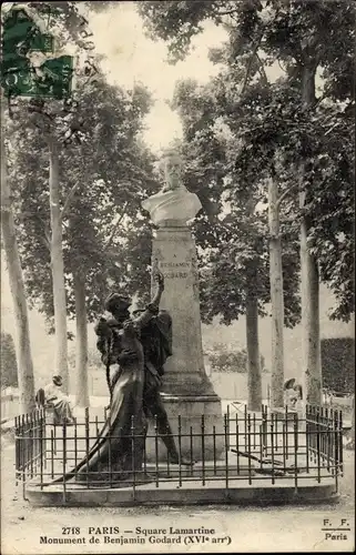 Ak Paris XVI Passy, Square Lamartine, Denkmal von Benjamin Godard